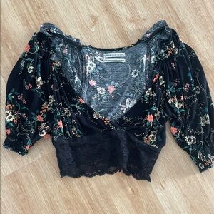 Urban Outfitters Black Floral Lace Blouse